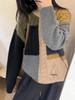 Women's Wool Sweater: Color Block, Korean Style, Round Neck, Long Sleeve Knitwear for Autumn/Winter