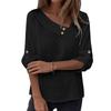 Women's Fashion Casual 3/4 Sleeve Button-Up T-Shirt Pullover Top