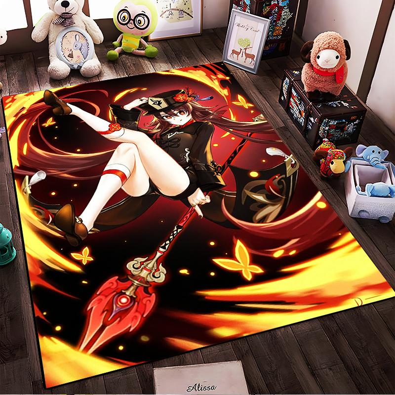 Anime Girl on Flaming Background Decorative Carpet for Living Room Suitable for use as an anti-slip for living room bedroom sofas