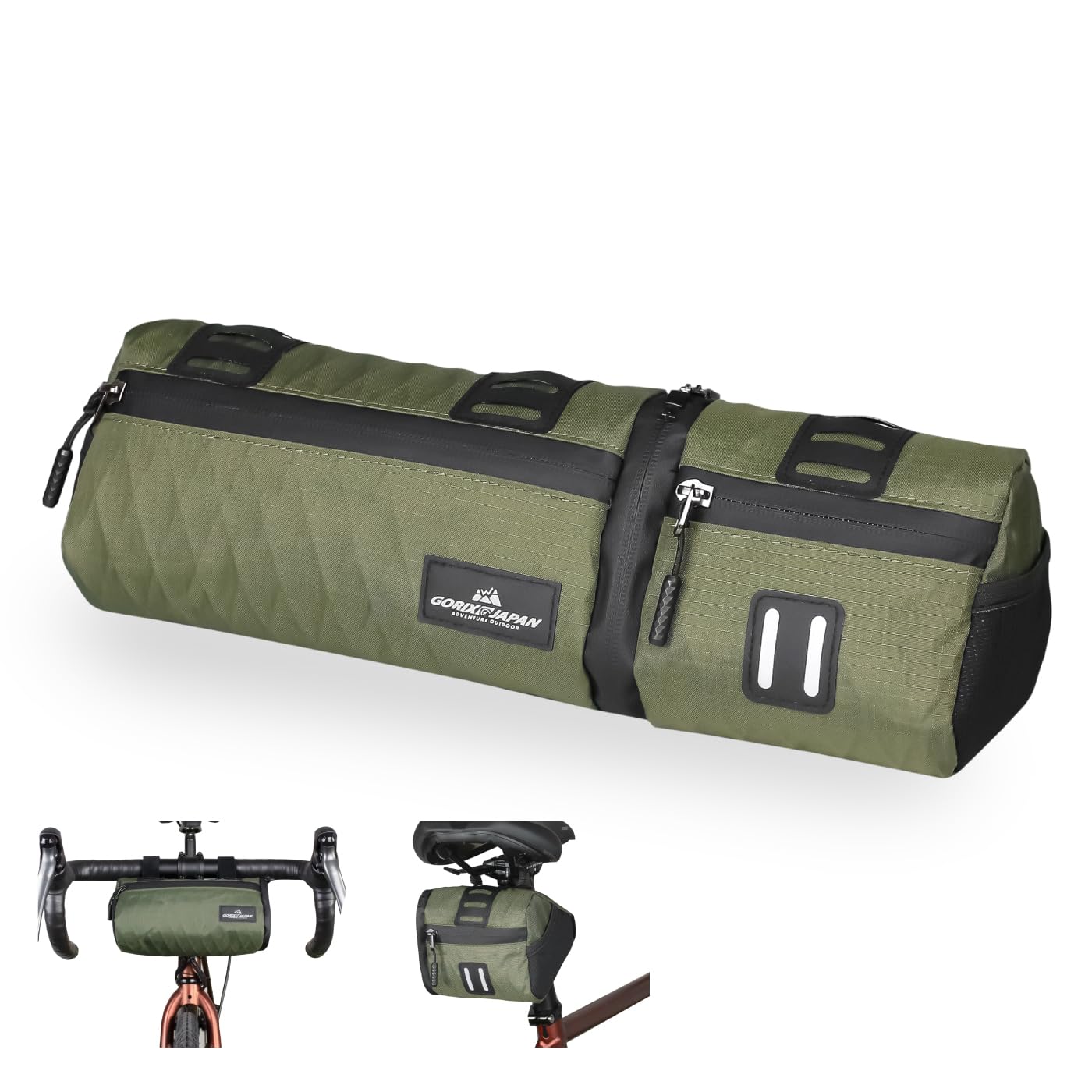 

GORIX Front Bag for Road Bikes Large Capacity Handlebar Front Shoulder Bicycle Khaki Cross Mini Smartphone Storage [Separable/Divideable] Waterproof, зелёный