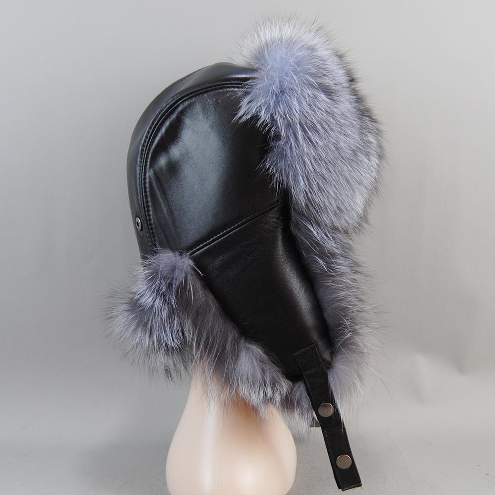 Luxury Real Sheepskin Leather Cap Unisex Winter Russian Real Fox Fur Hat Warm Soft Quality Real Raccoon Fur Bombers Hats