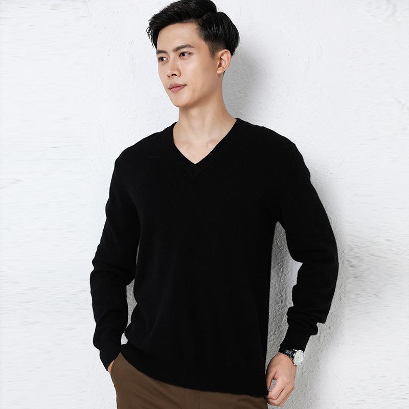 Cross2025 Men's V-Neck Knitwear: Autumn/Winter Loose Wool Pullover, Casual Business Solid Color, Long Sleeve