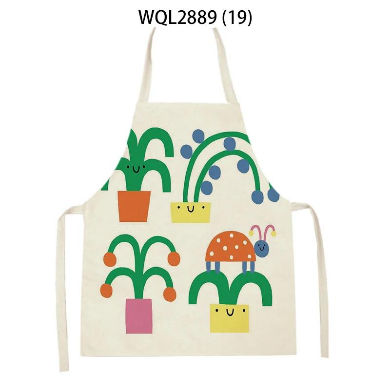 Adult Kids Flower Pattern Cleaning Kitchen Aprons Home Cooking Baking Linen Waist Bibs Vase Flower Art Antifouling Pinafore
