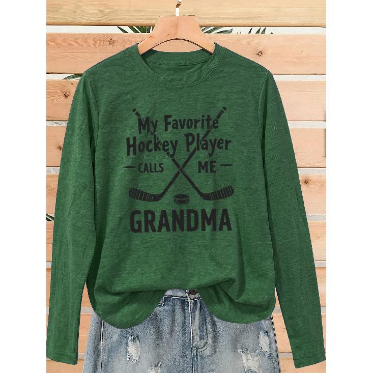 Women's casual sports long sleeve A loose-fitting hockey player design that can also be worn by grandmothers T Shirt Versatile autumn styles are
