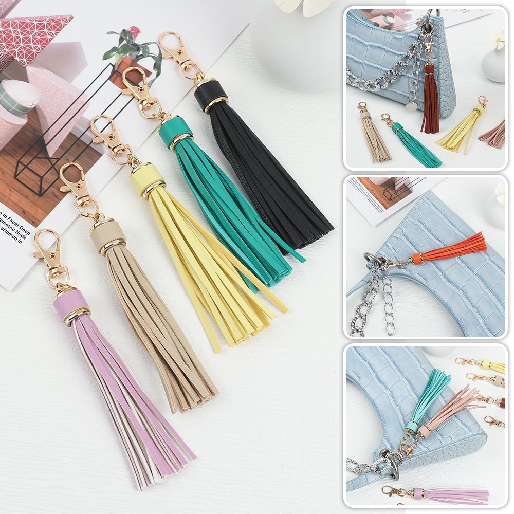 For Bags Pu Leather Tassel Keychain Tassel Hanging Pendant Ring Holder KeyRing Ornaments