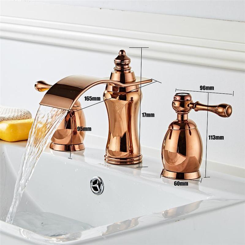 Tuqiu Brushed Gold Bathroom Basin Faucet Hot Cold Rose Gold lWater Faucet Widespread Sink Mixers Tap Deck Mount Wash Tub Fauctes