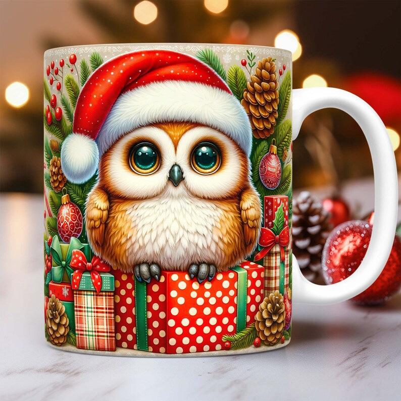 3D Snowman Owl Owl Ceramic Coffee Mug Water Cup Christmas Hat Christmas