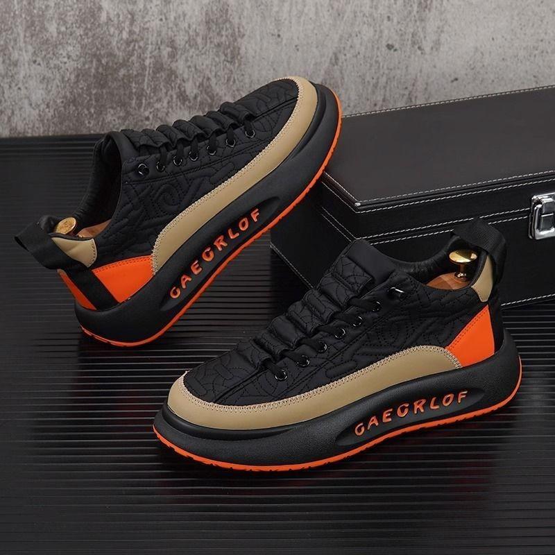 Leather Men's Shoes Sports Casual Black Board Shoes Men's Platform Shoes Increase In Height and Thickness