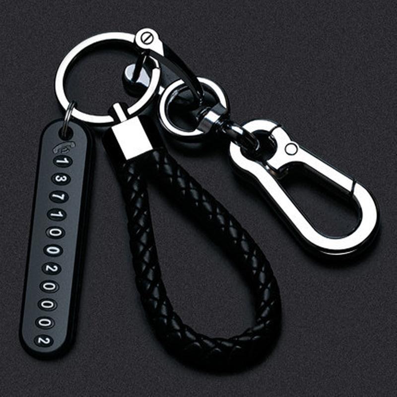 Trendy DIY Mobile Phone Number Plate Keychain - Punk Style Woven Leather Rope, Anti-lost Car Key Accessory for Men