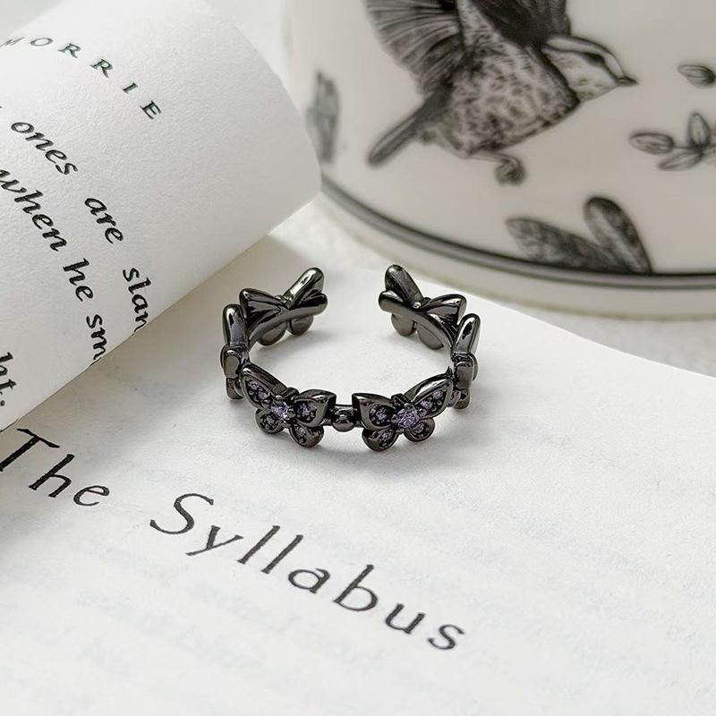 "Dark Butterfly Light" Retro Neutral Enamel Dark Butterfly Open Ring For Women Wearing Personalized Punk Index Finger Ring