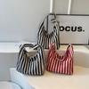 Daily Magnetic Snap Vertical Stripe Bag Tote Vintage Commute Handbag Canvas Shoulder Bag  Girls