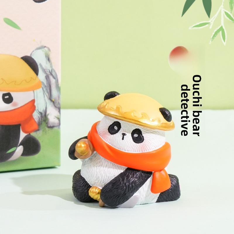 Adorable Resin Wood Carving Panda Figurine. Creative and Exquisite Panda Decorative Item for The Desktop. Cultural and Creative Product.