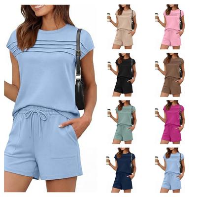 2026 Summer Striped Casual Top & Solid Color Shorts Set for Women