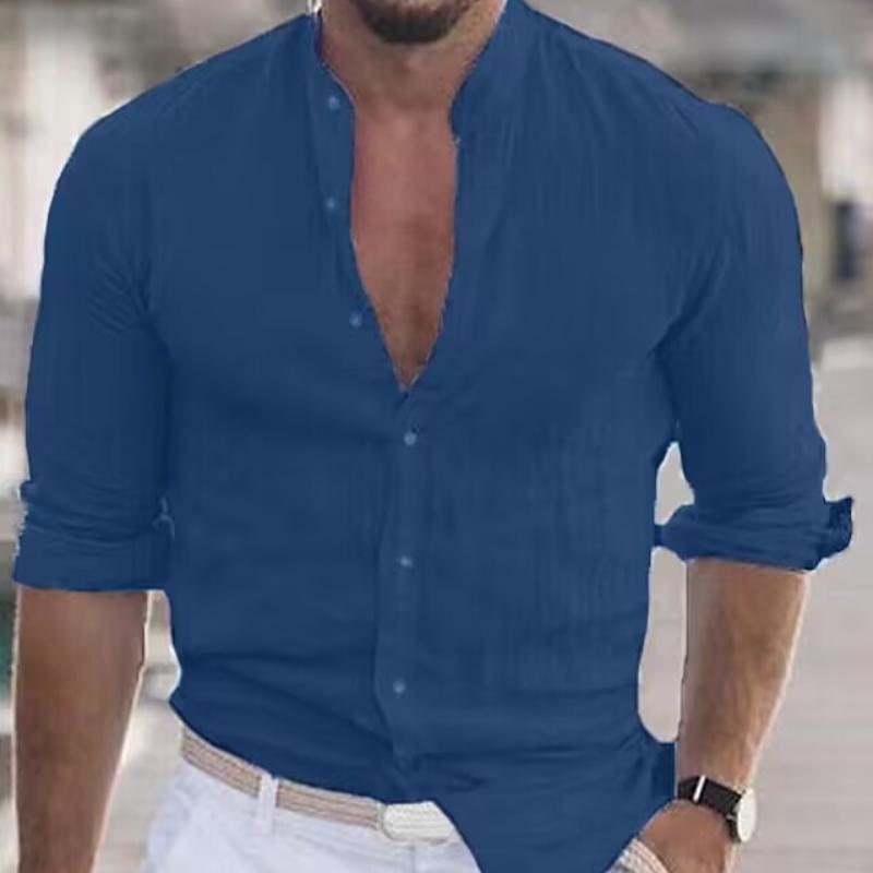 Мужская однотонная рубашка с длинным рукавом L — фото 7