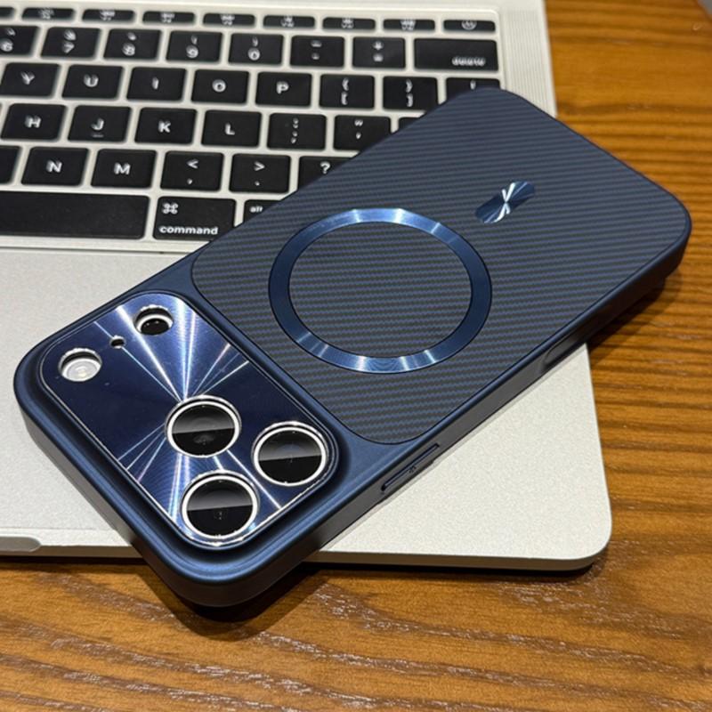 Luxury Carbon Fiber Texture For Magsafe Charge Magnetic Case for iPhone 17 Air 16 15 14 13 Pro Max CD Camera Protection Cover