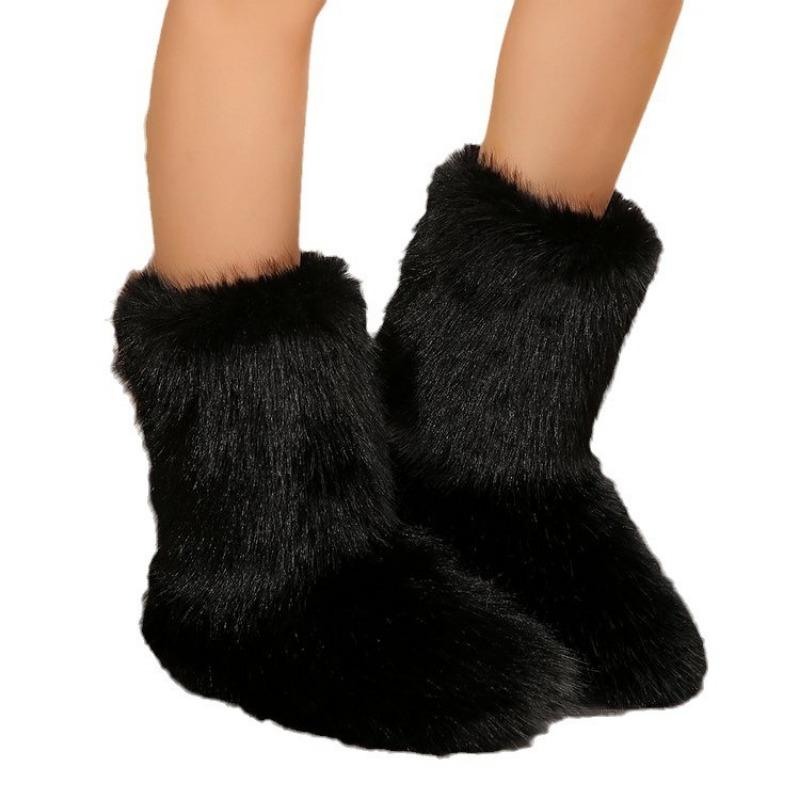 Medium tube fluffy boots new winter thermal sleeve large size snow boots women