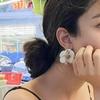Yang Caiyu Inspired Retro White Petal Earrings for Women - High-End Niche Design 2024