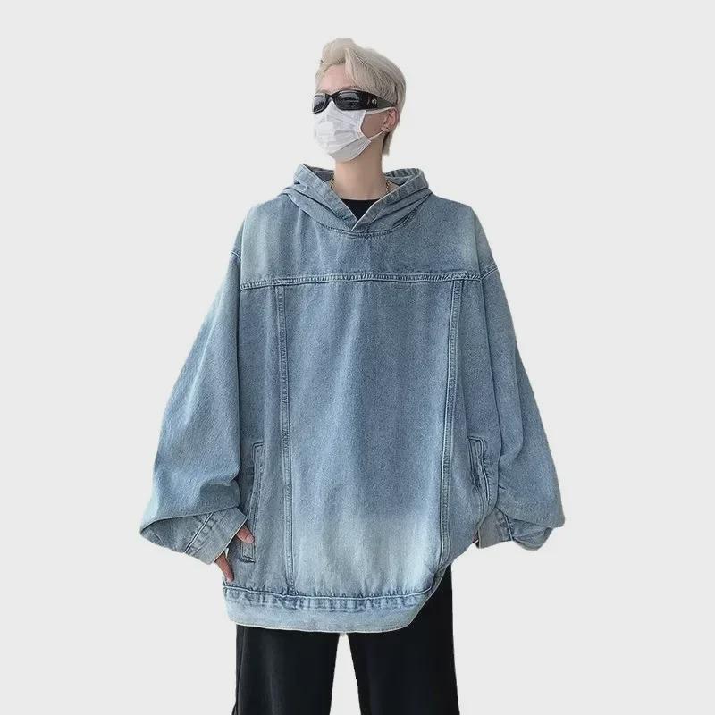 Unisex Retro Washed Denim Hooded Jacket: Trendy, Casual, Versatile Sweater for Men & Women