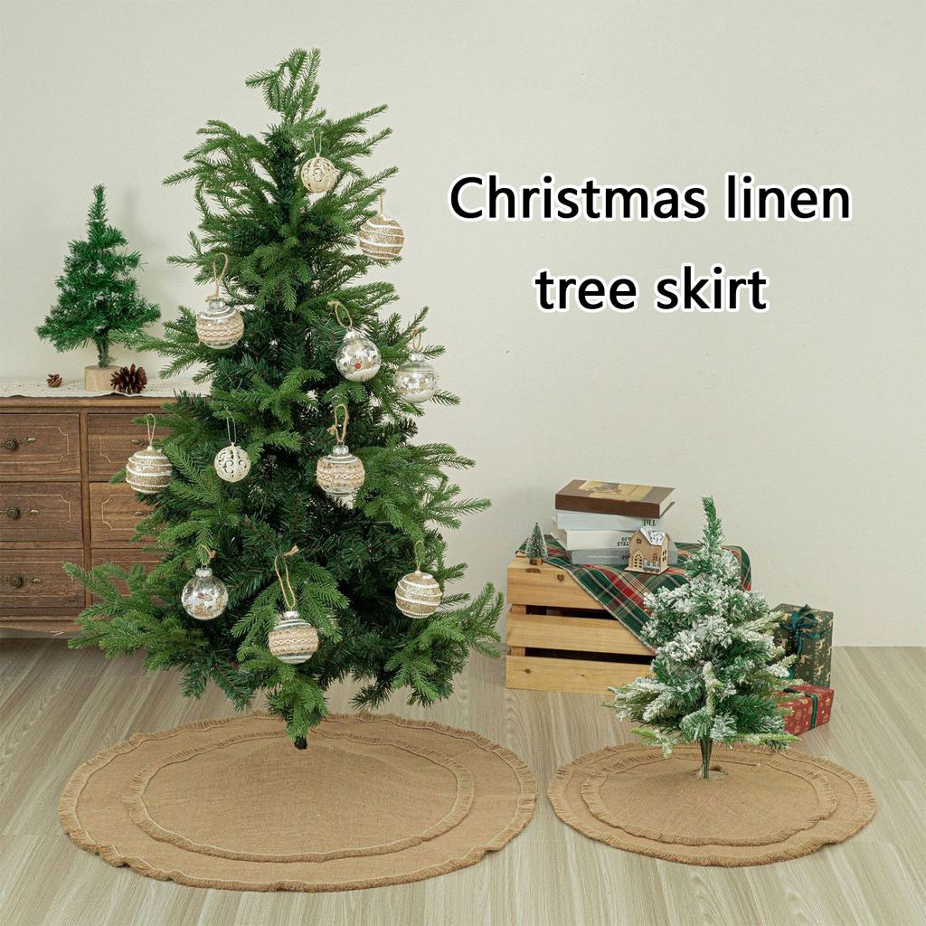 Natural Burlap Christmas Tree Skirt Eco Friendly Durable Decoration For 24 36 48 Inch Trees With Adjustable Straps