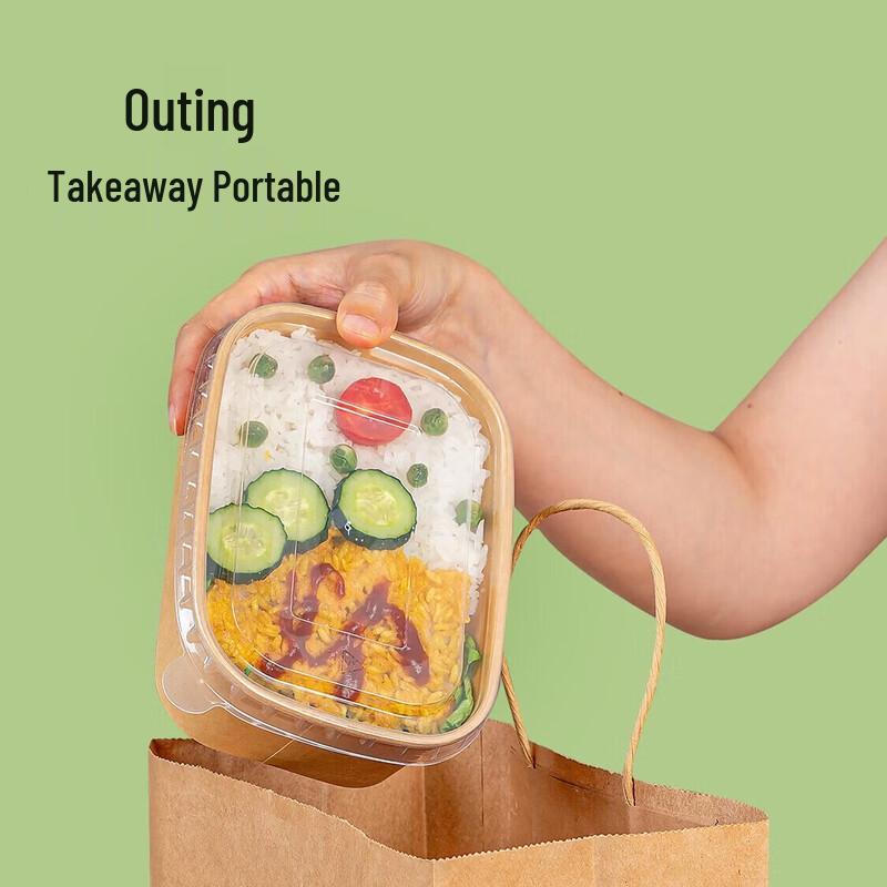 Einweg-Take-away-Boxen aus biologisch abbaubarem Kraftpapier, rechteckig, mit Deckel, 100er-Packung