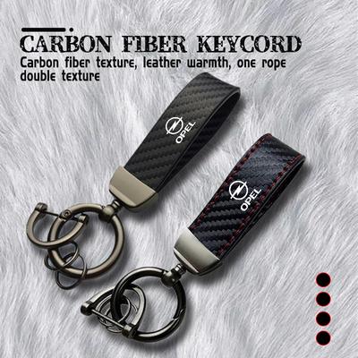 Car Keychain Logo Carbon Fiber Leather Emblem Key Chain Accessories For Meriva Mokka Grandland Vectra Zafira Vivaro Antara