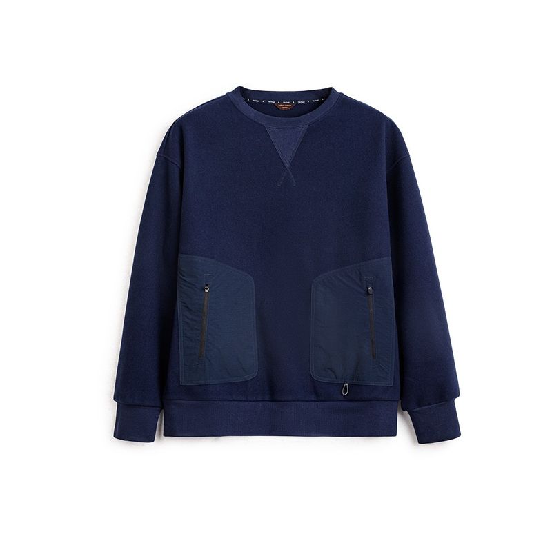 Madden Parka American Retro Heavy Weight Woolen Sweatshirt Loose and Warm Patchwork Pocket round Neck Tops Men's Autumn and Winter