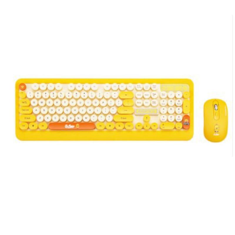 K68 Wireless Bluetooth-compatible Keyboard Mouse Set Retro Cute Round Key Keyboard 1600dpi Mouse