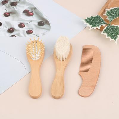 Baby Haarbürste und Kamm für Neugeborene Superweiche Wollbürste mit Holzgriff Naturborsten Haarbürste Säuglings Kopfmassagegerät
