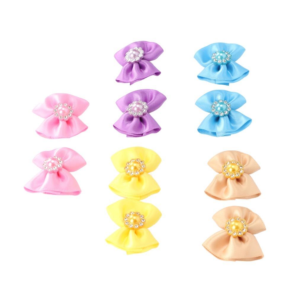 20pcs Soft Fabric Dog Hair Bows Assorted Colors Small Size Puppy Hair Rubber Bands Elastic Rubber Band Bow Knot Shape