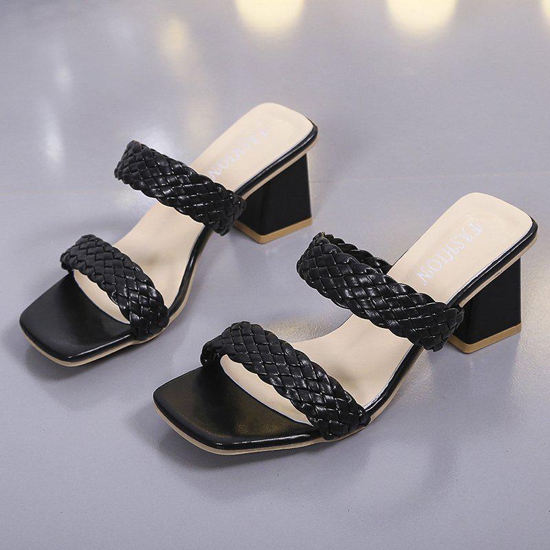 2025 Summer Women's Fairy-Style Chunky Heel Sandals - Fashionable High Heels for Outdoor Wear