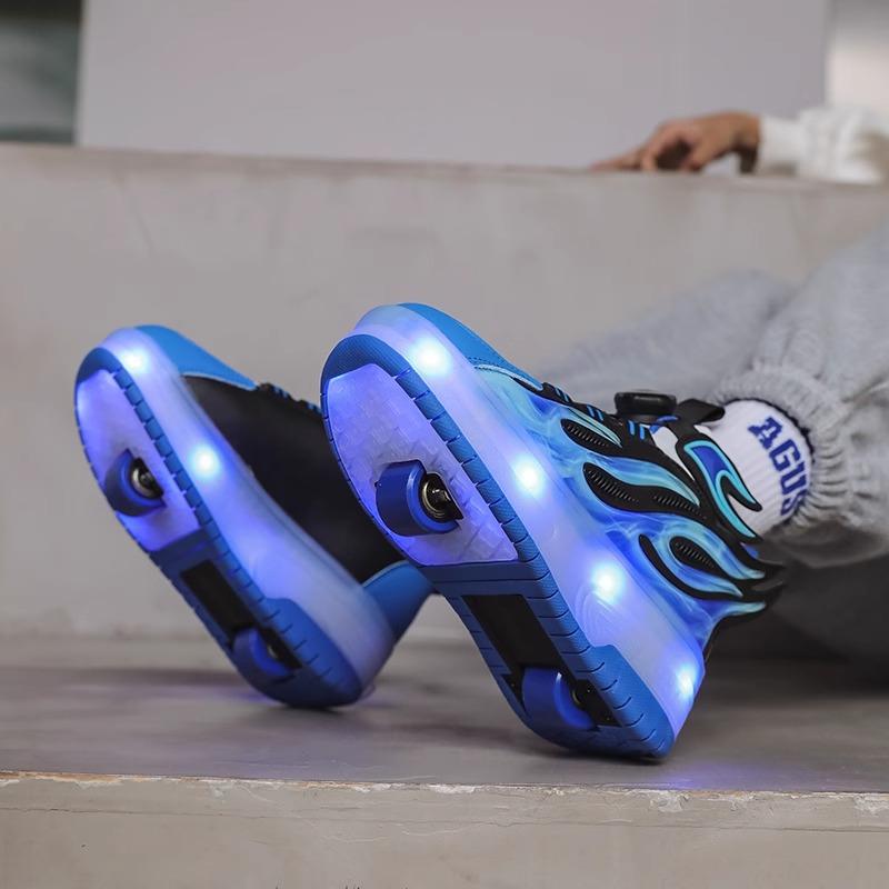 Dětské dvoukolečkové otočné tlačítko LED dobíjecí svítící kolečkové brusle dvouřadé boty Heelys kolečkové brusle boty