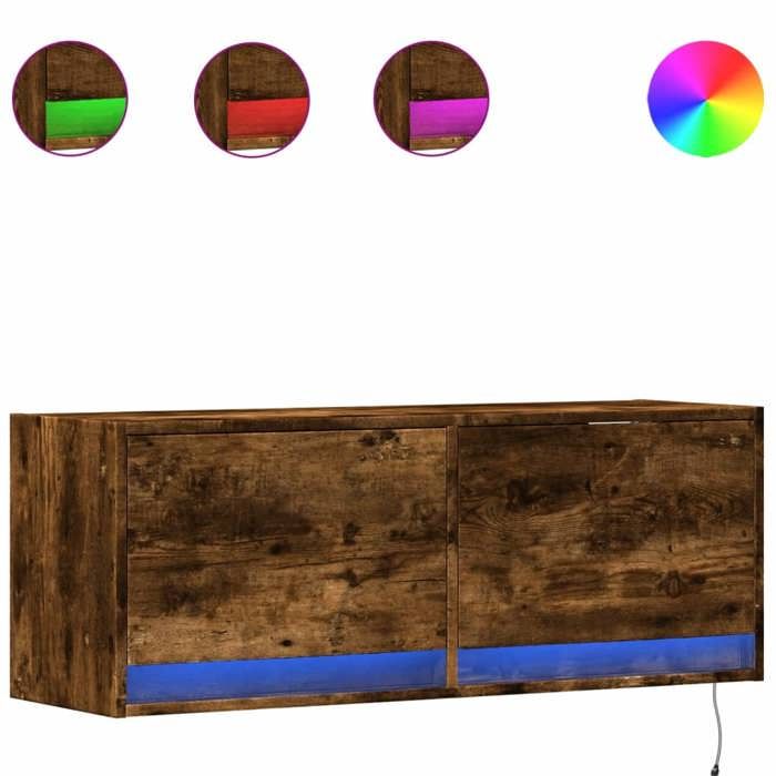 VidaXL Wall-Mounted TV Cabinet with LED Lights Smoked Oak 100x31x35 Cm, Wall-Mounted TV Unit, Floating TV Unit, TV Stand 852366