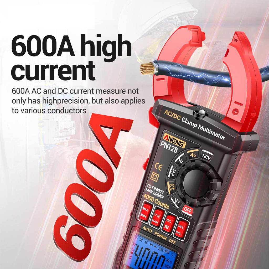 ANENG PN128 Klešťový měřič 4000 počtů 600A ACDC proud Ampérmetr Voltmetr Elektrický tester True RMS