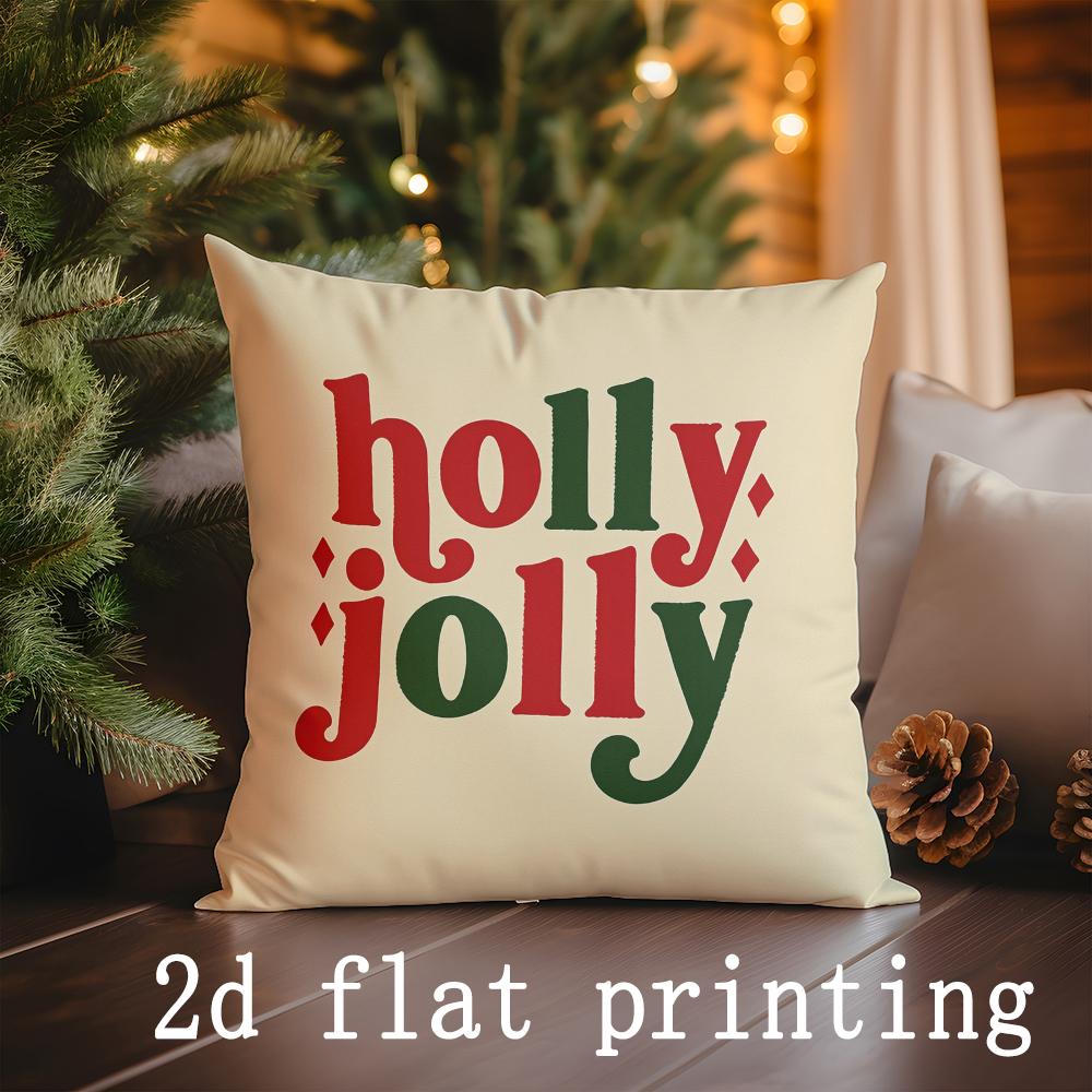 Home Decor Christmas-themed Jolly Deer & Bow Pillow Covers Pattern Cushion Cover Suitable for Sofa Bedroom Car Pillow Cover