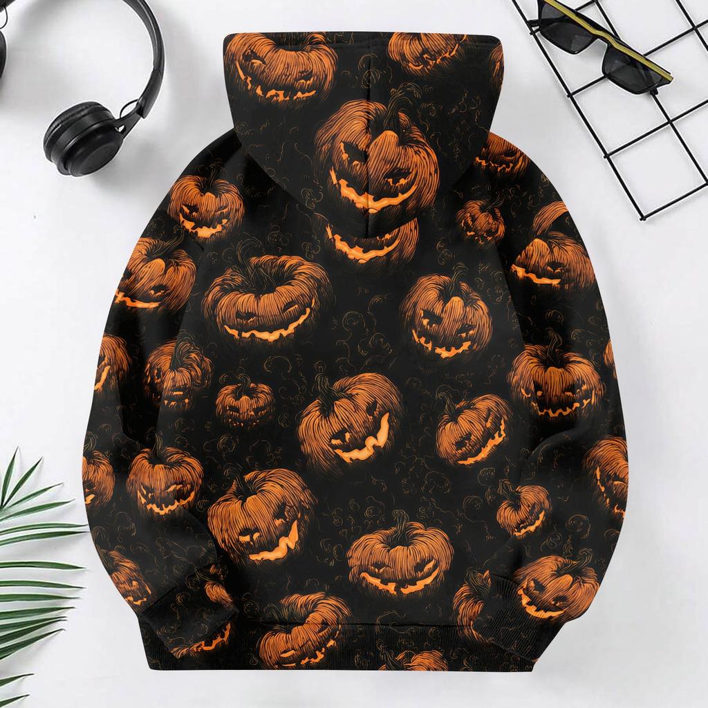 Kids Casual Halloween Print Hoodie for Holiday and Everyday Wear
