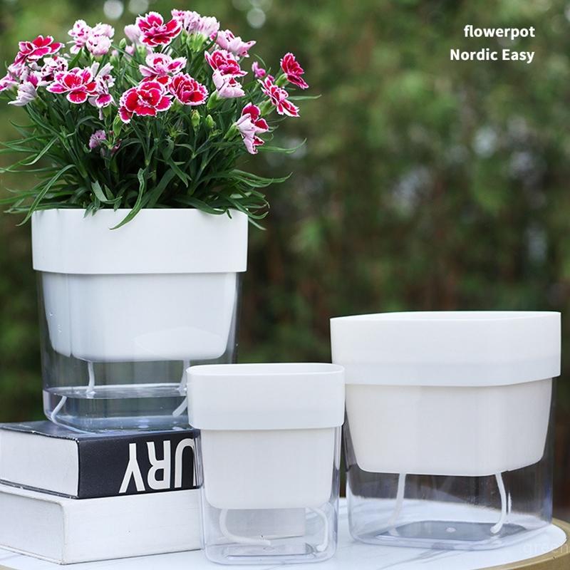 Doppelschichtiger Wasserspeicher Fauler Blumentopf Kreativer Transparenter Blumentopf Automatische Bewässerung Sukkulentenpflanztopf Desktop-Dekor