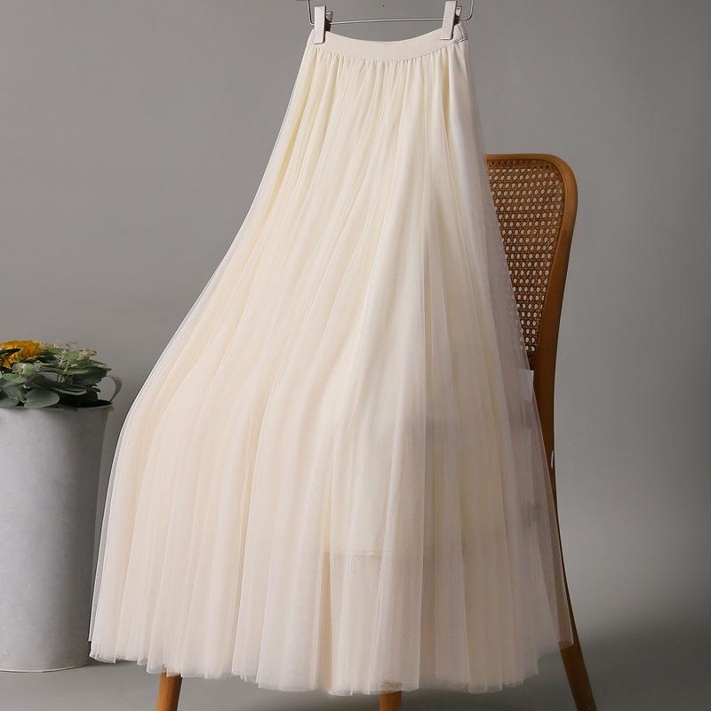 Mesh Skirt for Women Elastic High Waist Solid Long Skirt Elegant Bubble Petticoat Skirt Summer Breathable Comfortable Lightweight Ballet  Maxi Skirt
