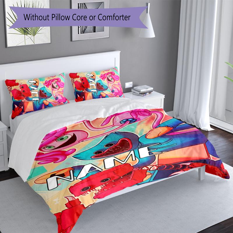 3pcs Custom Name Poppy Playtime Bedding Set,Includes 1 Duvet Cover and 2 Pillowcases,All-season Bedroom Decor