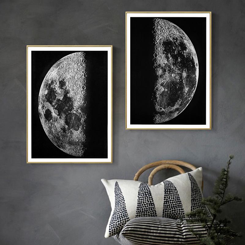 Schwarz und Weiß Mond Galerie Wandkunst Leinwand Malerei Poster und Drucke Moderne Wandkunst Bilder für Büro Heimdekor Kein Rahmen