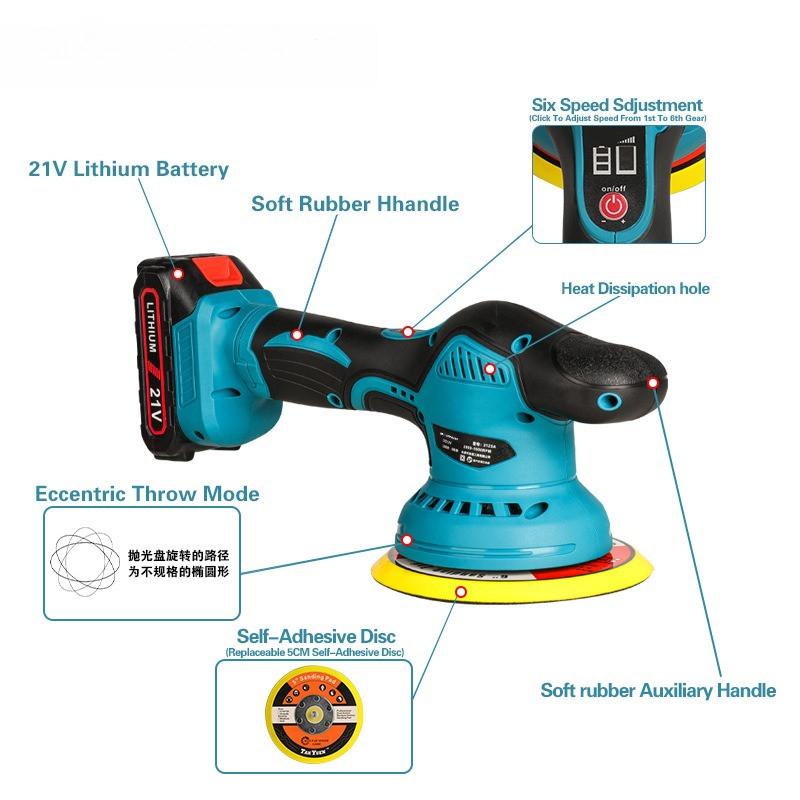 21V Přenosná elektrická leštička Domácí voskovací brusný nástroj Ruční integrovaná automobilová leštička