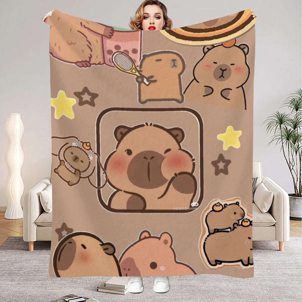 1Pc Digital Printed Capybara Style Flannel Blanket Mattress Cover Blanket for Family BedsSofasOfficesOutdoor Camping