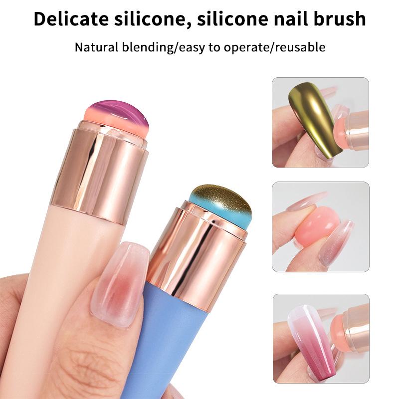 Nail Arts Silicone Applicator Sticks Reusable Chrome Glitter Applying Manicure Tool  Easy-Daub Pigment Silicone Nail Brush