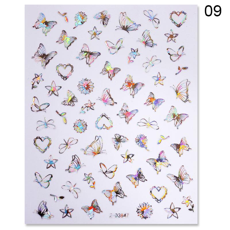 1pc 3D Nail Stickers Spring Summer Natural Flower Leaves Simulation Dried Flower Dragonfly Nail Applique Water Slides Decoration