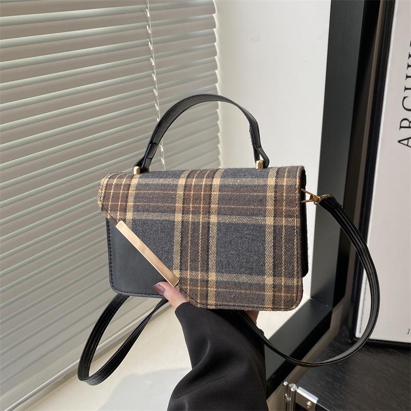 

2024 Женская сумка через плечо в стиле колорблок, пэчворк в клетку - Стильная квадратная сумка для ношения в руке кофейный