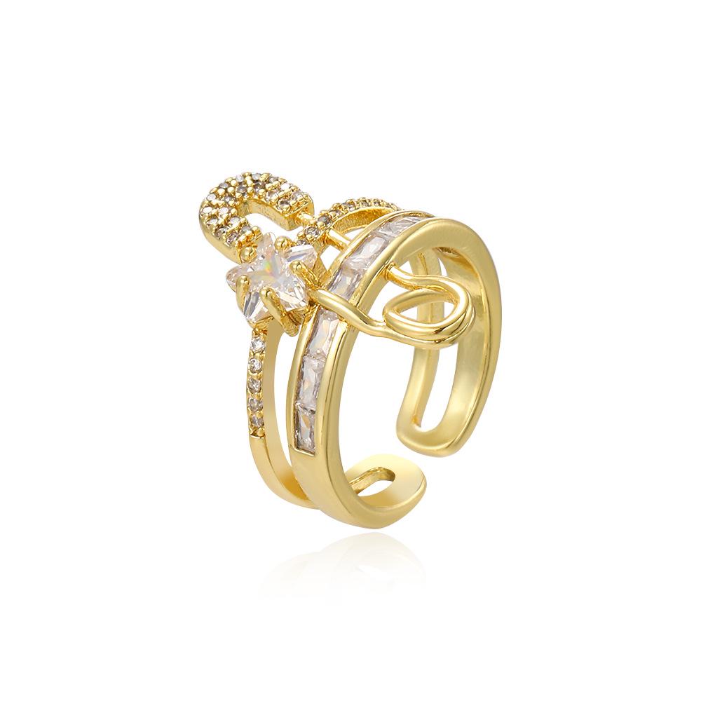 Verstellbarer Sicherheitsnadelring, 18 Karat vergoldet - Europäisch-amerikanischer Hip-Hop-Stil