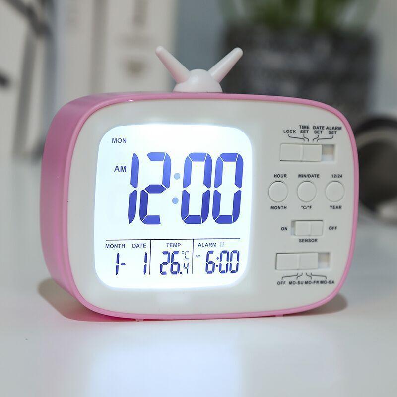 Retro TV Children's Alarm Clock LCD Electronic Clock Student Bedside Alarm Clock Photosensitive Smart Clock