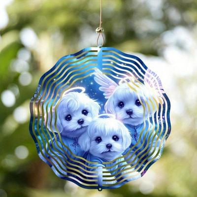 Cute Dog Wind Chime Outdoor Decor 2D Laser Cut Metal Hanging Kinetic Art for Garden Yard Patio Thanksgiving Christmas Halloween Mothers