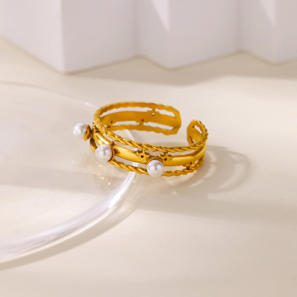 Geometric Multi-layered Pearls Rings For WomenStainless Steel Stackable Asymmetric Ring Wedding Christmas Jewelry Gift