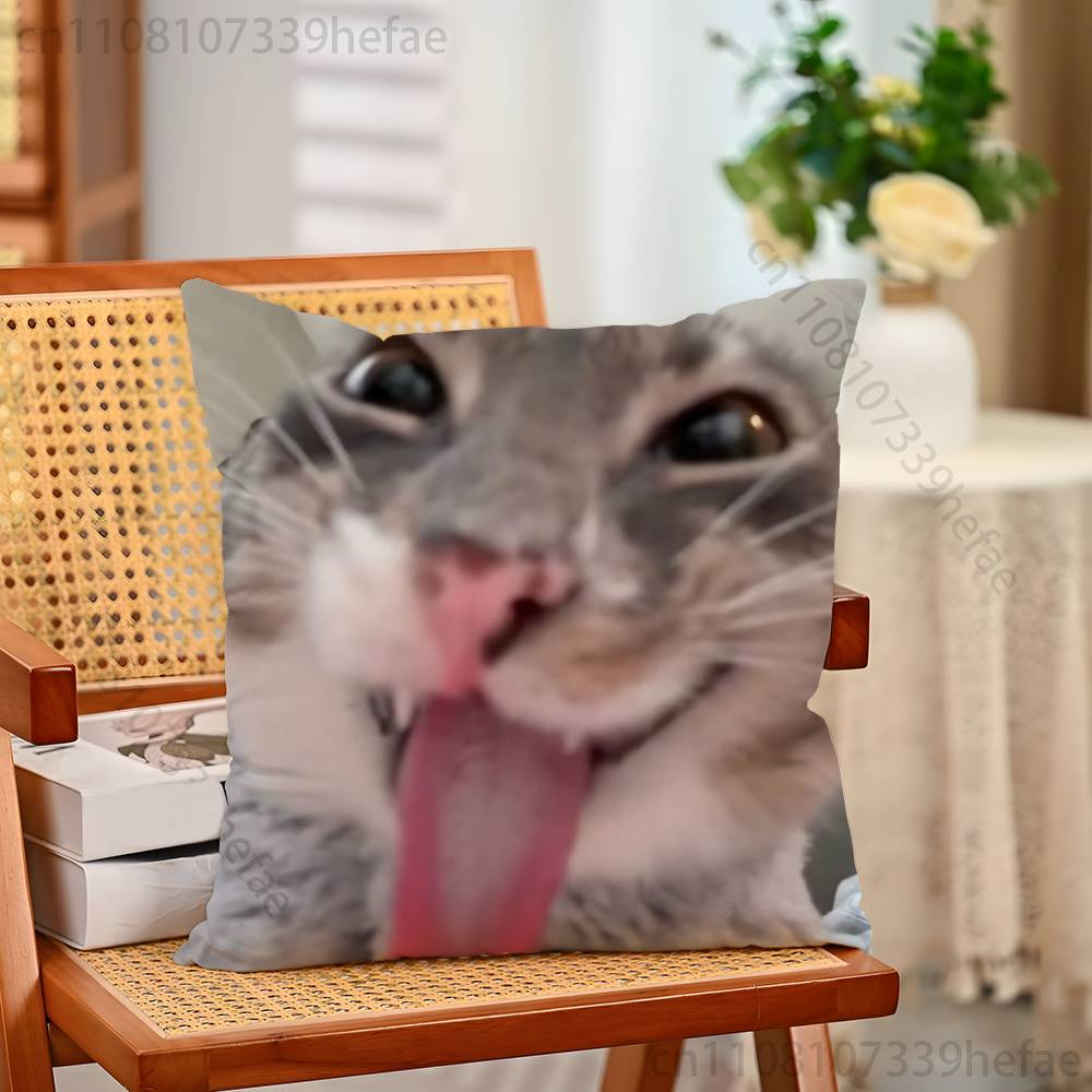 Cat Memes Funny Meme Print Polyester Pillow Case for Valentine Gift Home Sofa Cushion Cover Decoration Custom