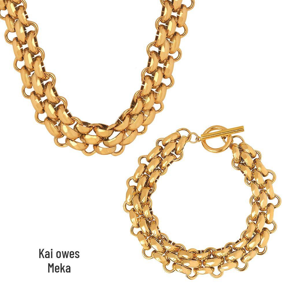 Chic Jewelry Set: Trendy Chain Necklace, Ring Buckle, and Gold-Plated Bracelet for a Cool, Versatile Style